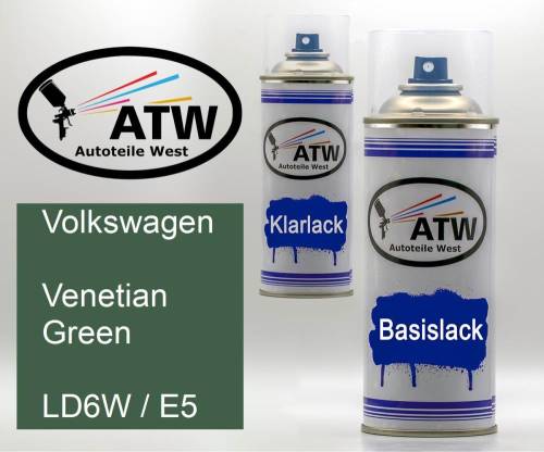 Volkswagen, Venetian Green, LD6W / E5: 400ml Sprühdose + 400ml Klarlack - Set, von ATW Autoteile West.